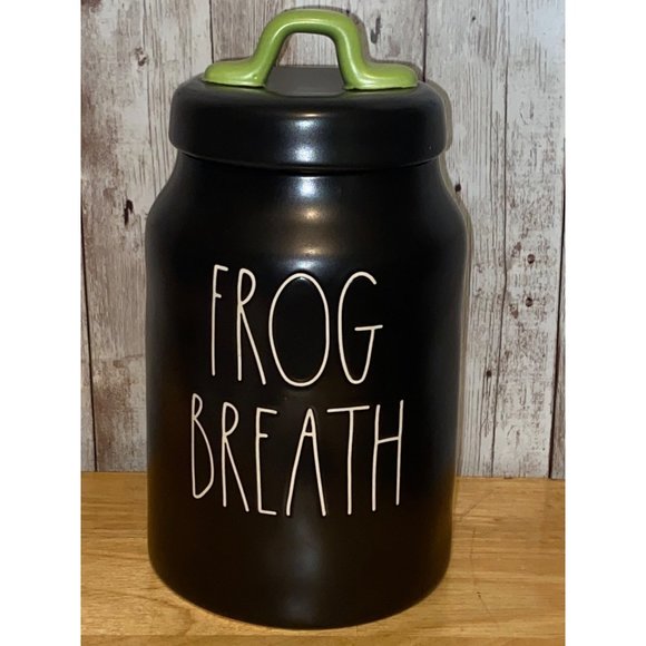 Rae Dunn Black Green Frog Breath Canister Jar Halloween 2022 Collection - Picture 1 of 11